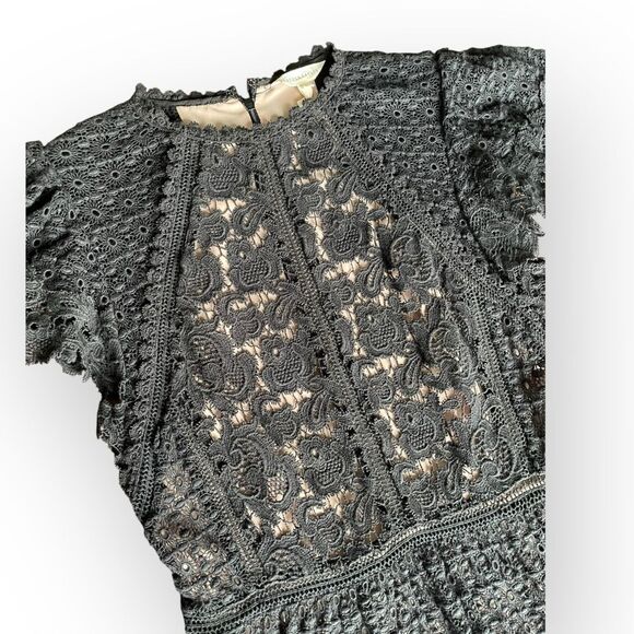REBECCA TAYLOR Black and Nude Eyelet Mix Lace Dress Size 4 - Picture 6 of 7